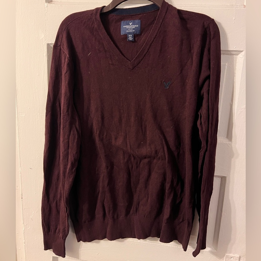 American Eagle Outfitters Deep Burgundy V-Neck Sweater